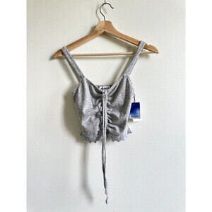 Abound grey Crop Top Womens XS Extra Small Gathered Tie Front Sweetheart